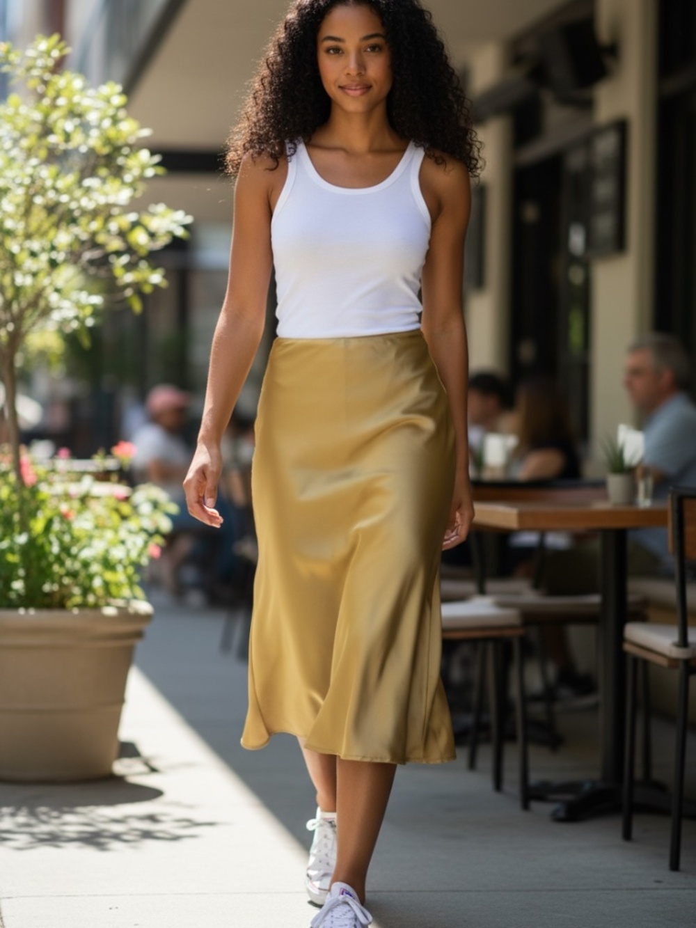 Sage Green Silk Satin Midi Skirt | Bias Cut Slip Skirt | Size Small